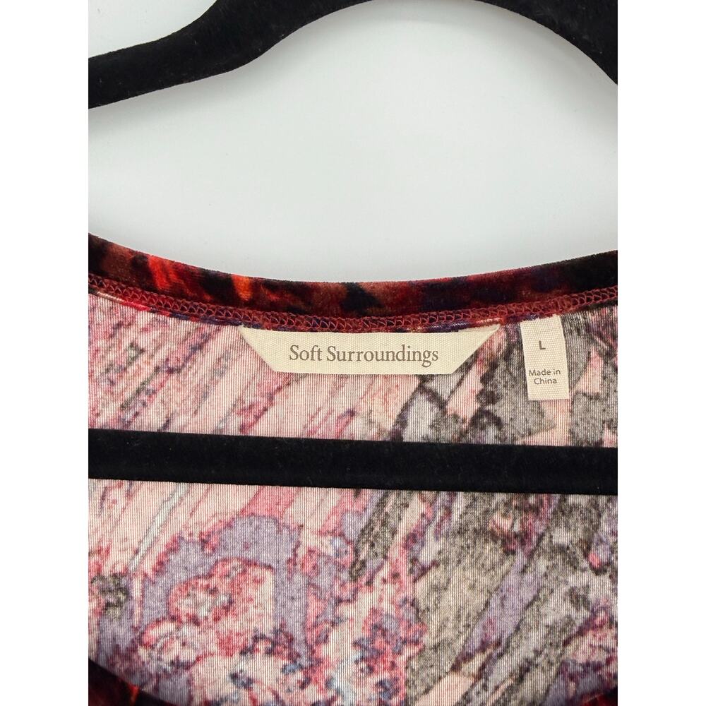 Soft Surroundings Santiago Velvet Maxi Dress Beaded Cuff Red Black Abstract L - Picture 5 of 8